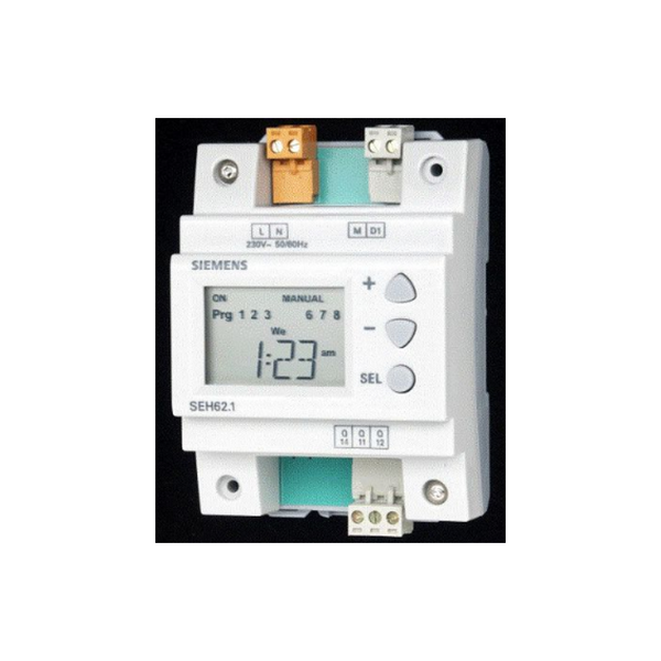 SEH62.1  Din rail mount/ 7 Day digital time switch with after hours run time.